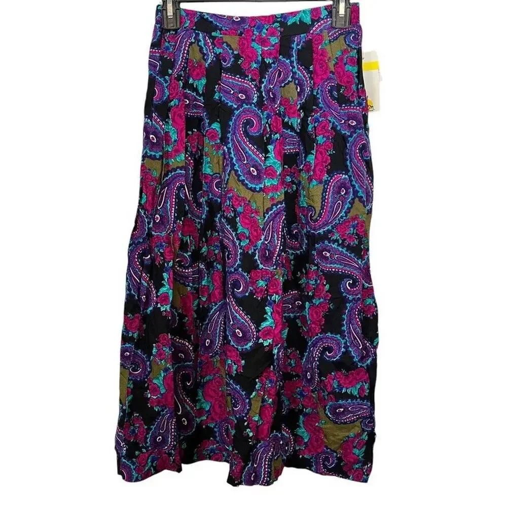 Random USA Made Vintage NWT Midi Pleated Paisley Purple Whimsigoth Skirt sz 10
